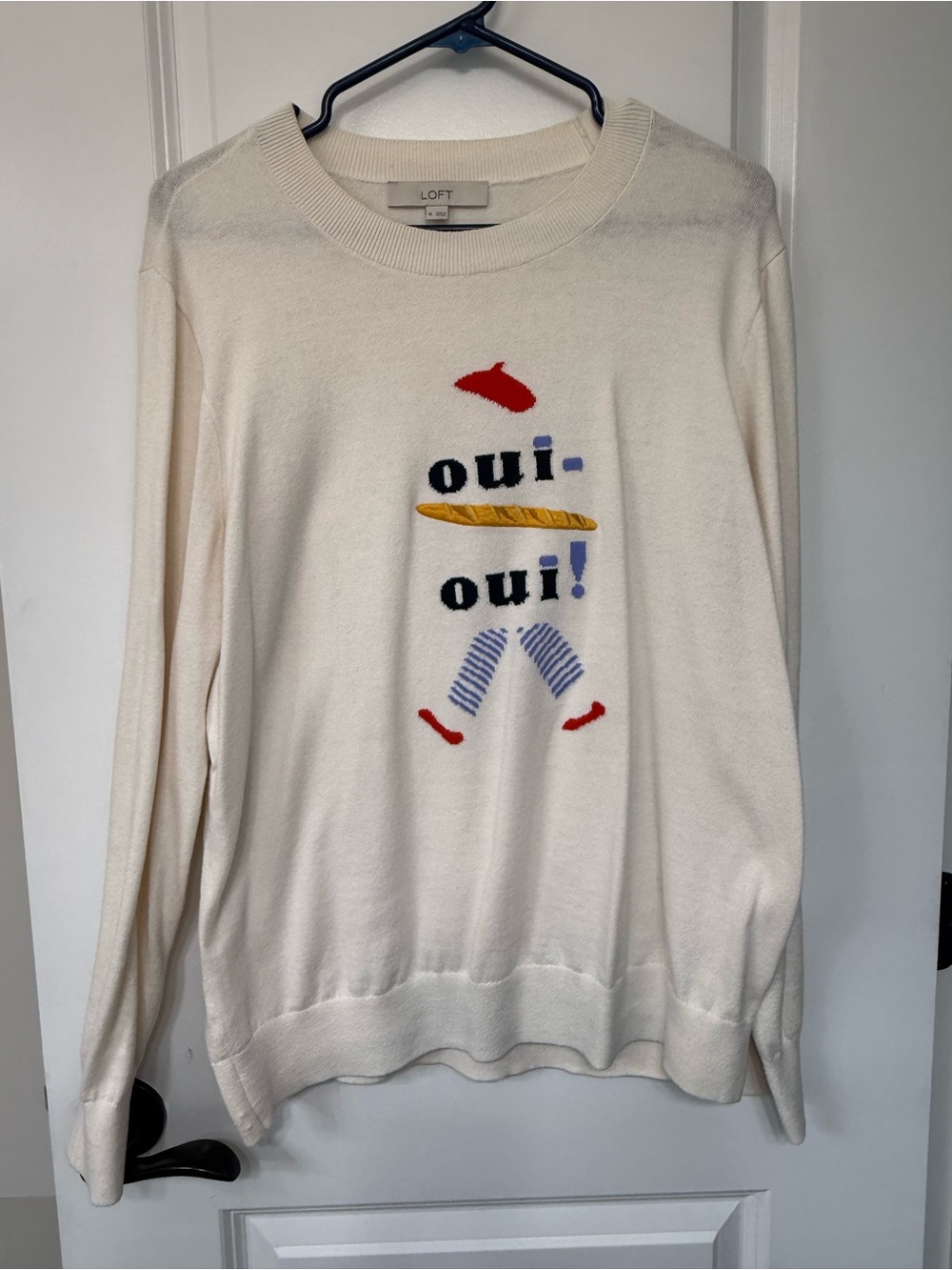 LOFT Ladies 'oui-oui' Graphic Crewneck cream Sweater XL